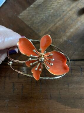 Gold-Tone Orange Enamel Floral Upper Arm Bracelet - Women's Jewelry